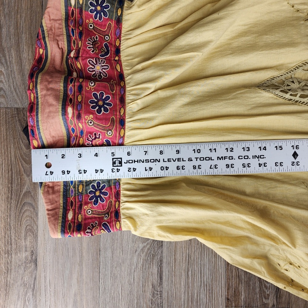 Anthropologie Mustard Yellow Boho Strapless Midi Dress Crochet Lace Eyelet Sz 8 - Picture 6 of 13